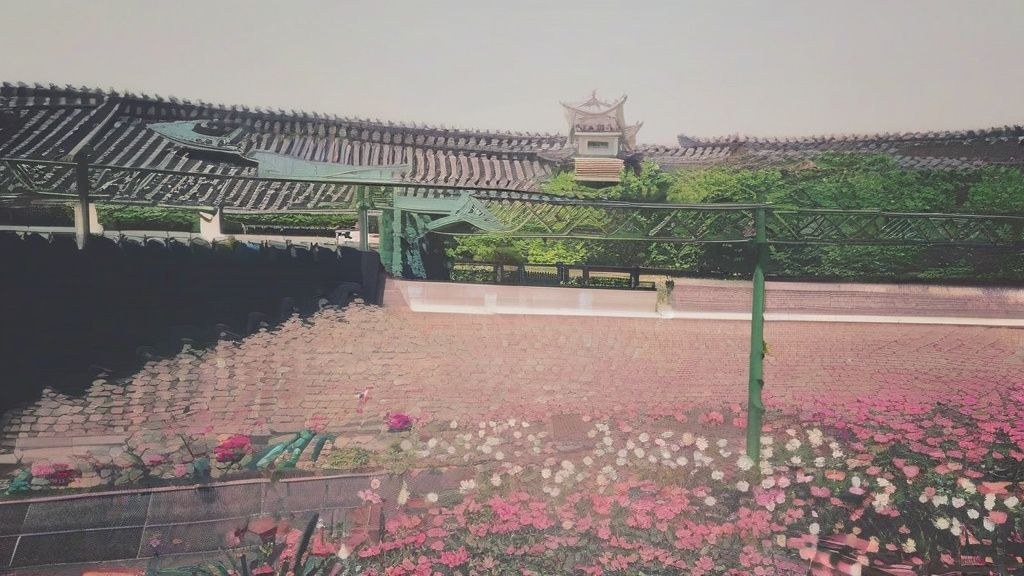 한국 아이가 부모님과 함께 즐겁게 테마파크에서 놀이기구를 타고 있는 모습