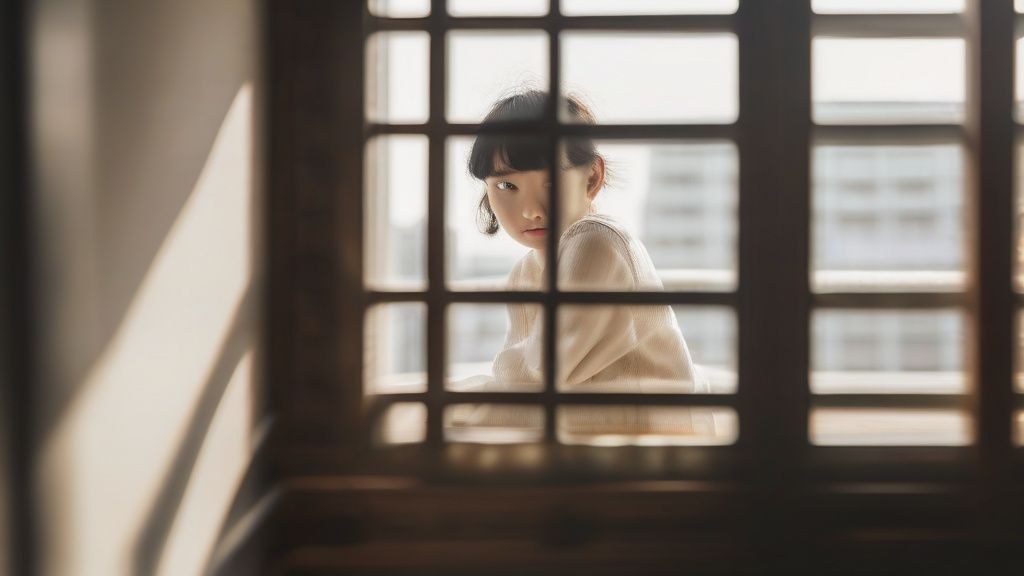 한국 아이가 가계부 앱을 보며 용돈을 계획하는 모습