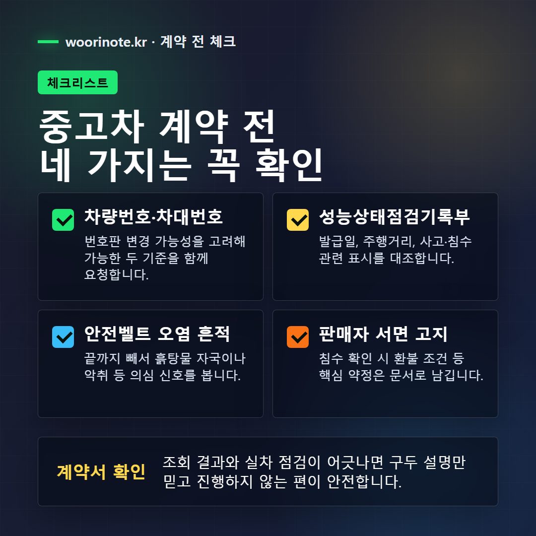 중고차 계약 전 침수차 확인 항목 체크리스트